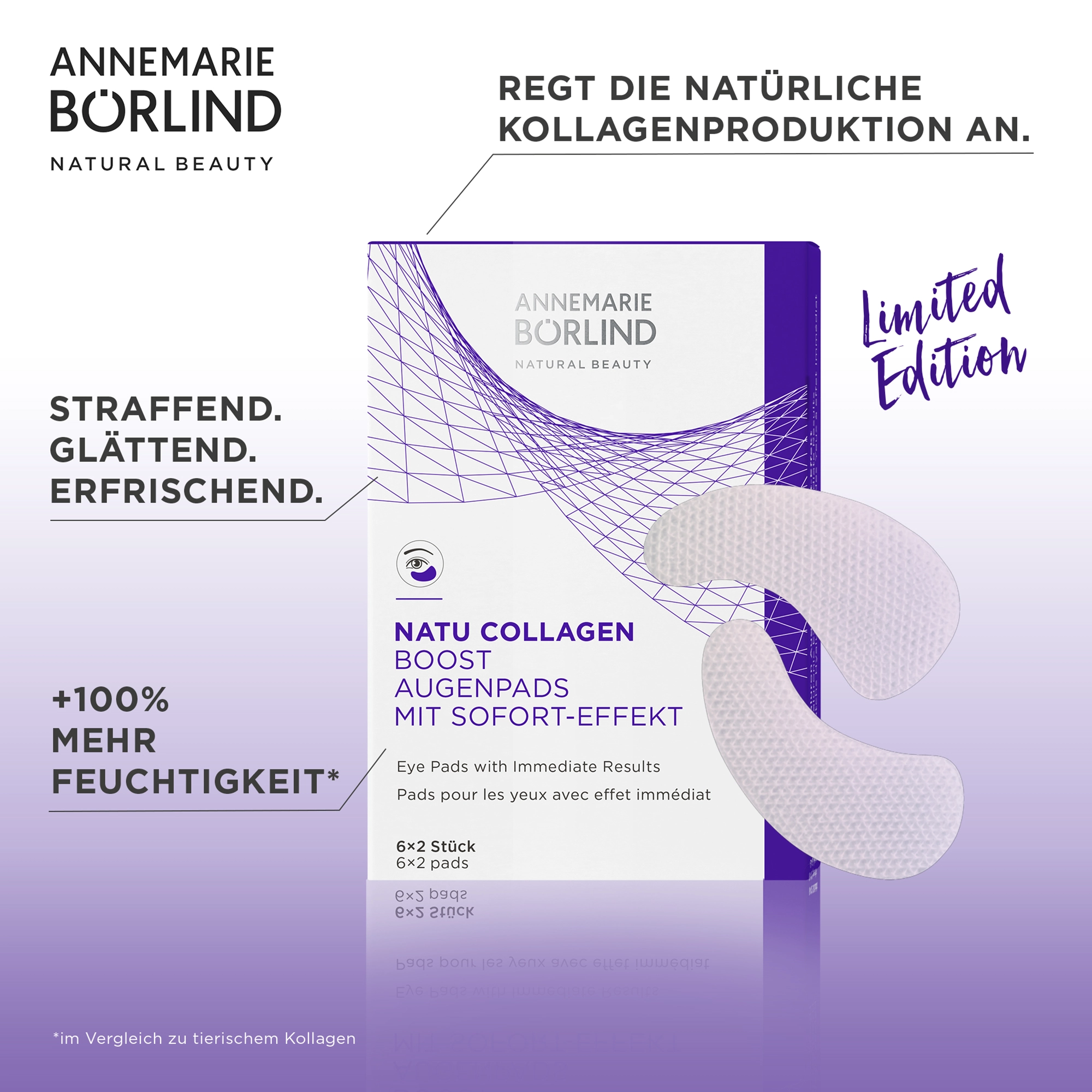 ANNEMARIE BÖRLIND NATU COLLAGEN Boost Augenpads mit Sofort-Effekt, straffend, glättend, erfrischend, Limited Edition