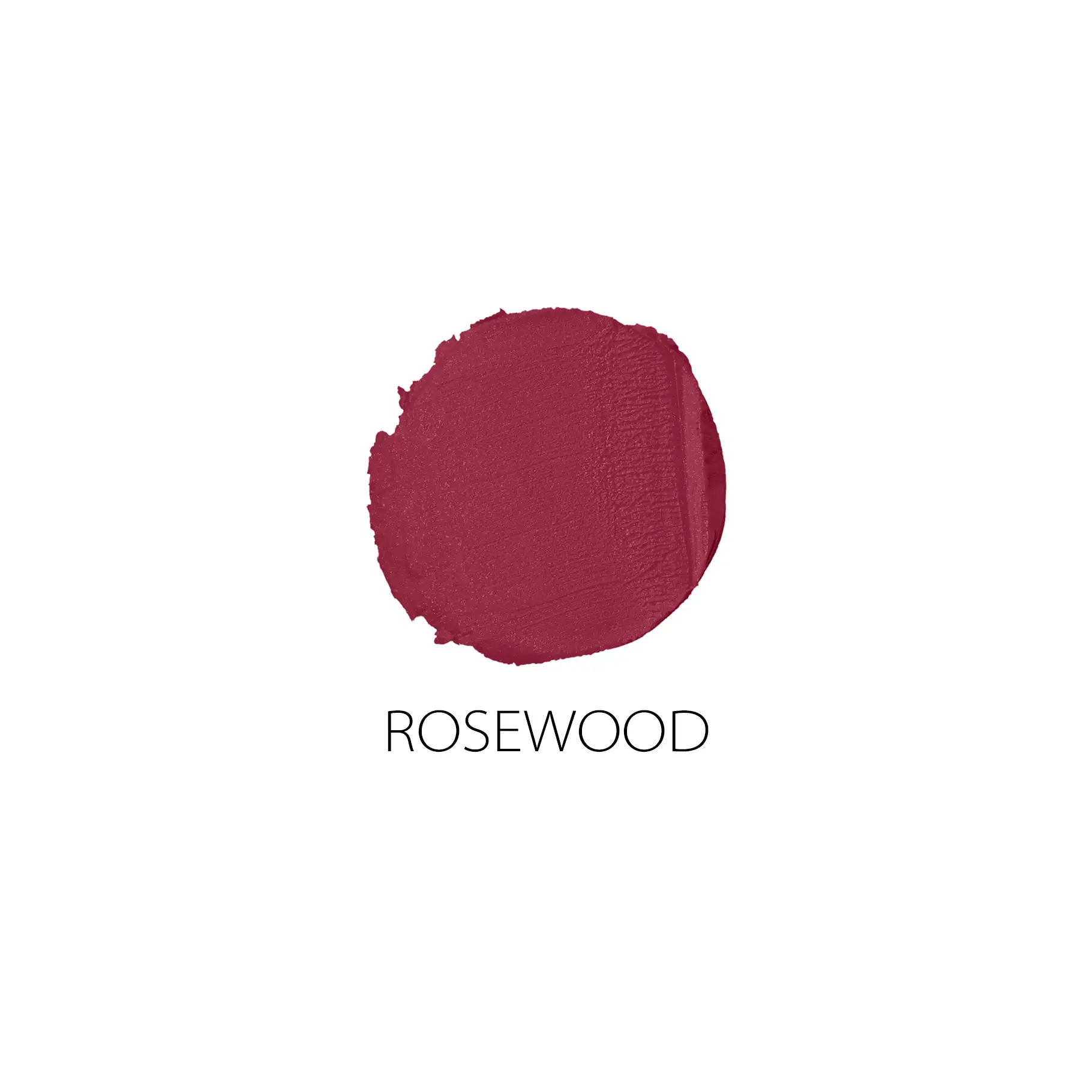 ROSEWOOD Lippenstiftfarbe als runder Farbklecks mit samtiger Textur auf weißem Hintergrund
