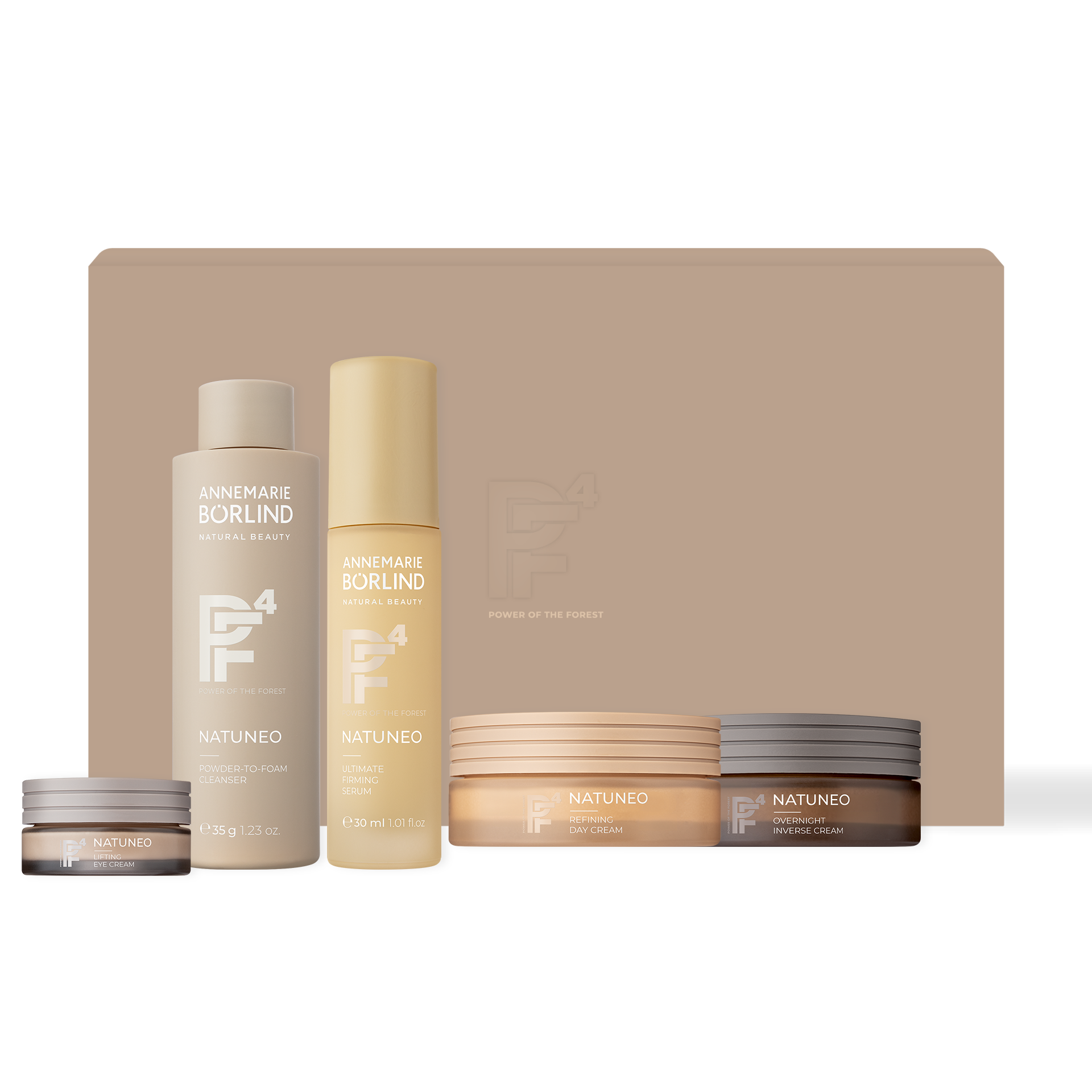 NATUNEO Pflegeset ANNEMARIE BÖRLIND NATUNEO Cleanser, Serum, Lifting Eye Cream, Day Cream und Overnight Cream vor beiger Box