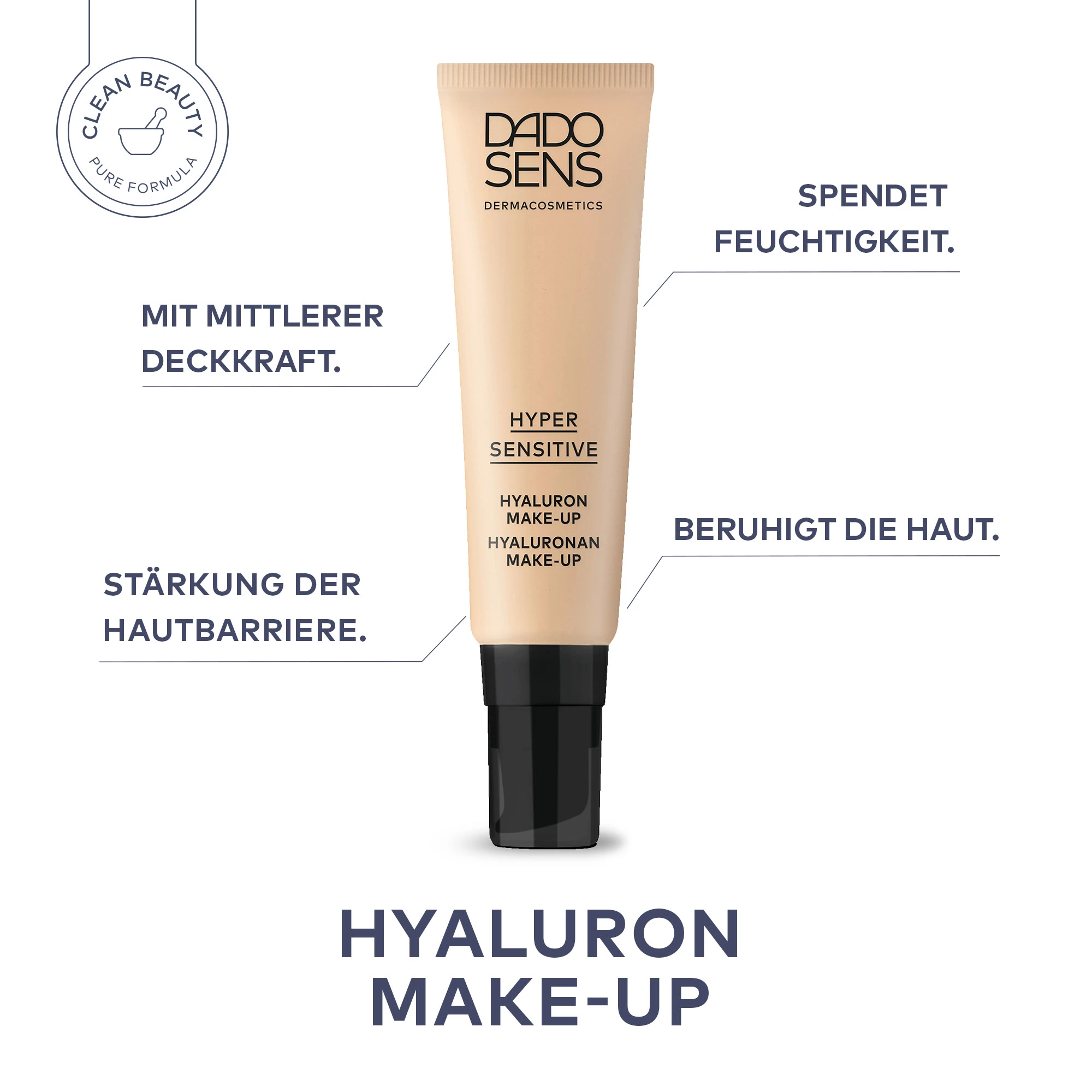 DADO SENS HYALURON MAKE-UP mit mittlerer Deckkraft, spendet Feuchtigkeit und beruhigt die Haut