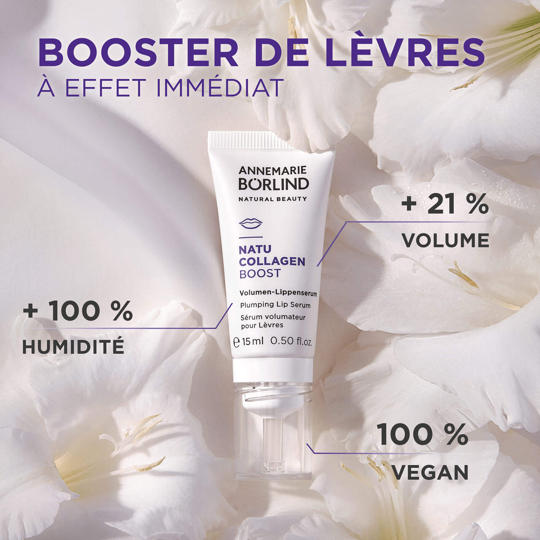 ANNEMARIE BÖRLIND NATU COLLAGEN BOOST Volumen-Lippenserum mit +21 % Volumen, +100 % Feuchtigkeit, 100 % vegan