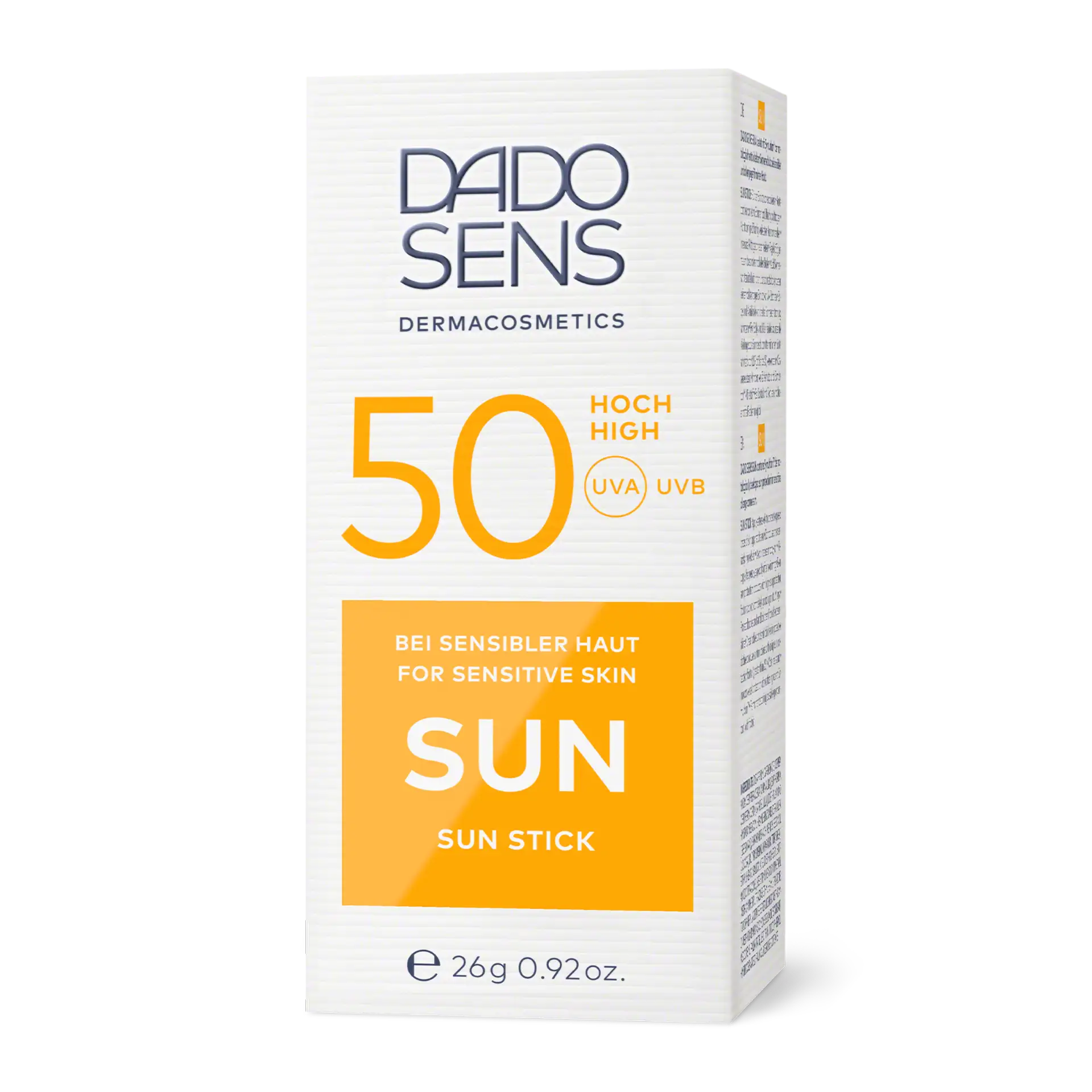 DADO SENS SUN Stick SPF 50 für sensible Haut, hoher UVA- und UVB-Schutz, 26 g Verpackung
