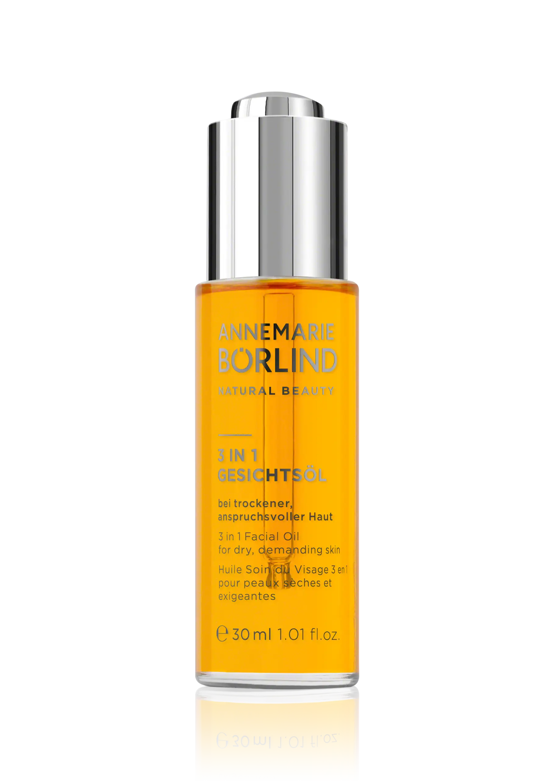 3 IN 1 FACIAL OIL ANNEMARIE BÖRLIND 3 IN 1 Gesichtsöl für trockene, anspruchsvolle Haut, 30 ml Flasche mit silbernem Deckel