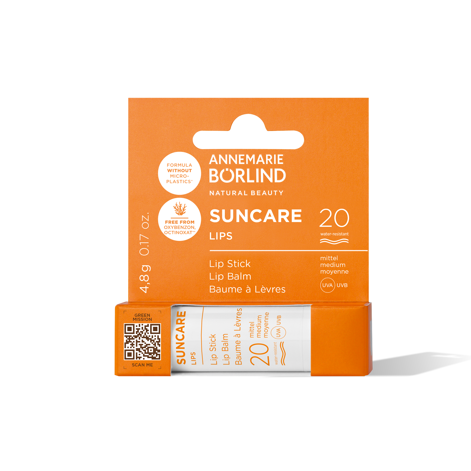 ANNEMARIE BÖRLIND SUNCARE Lippenpflegestift SPF 20, wasserfest, ohne Mikroplastik und Oxybenzon