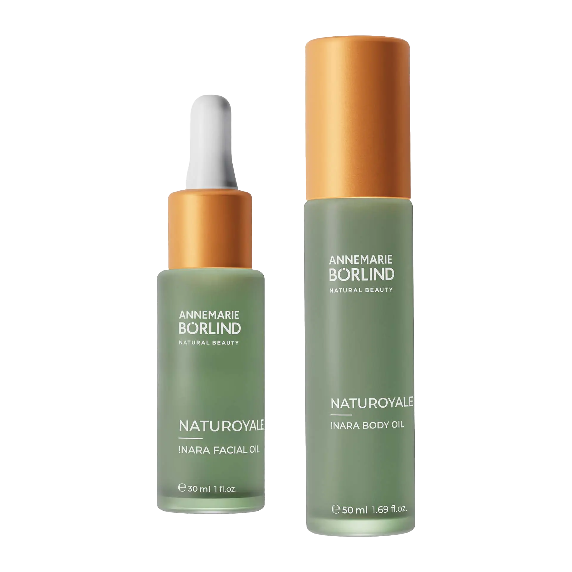 !NARA SET NATUROYALE Nara Facial Oil und Nara Body Oil in grüner Flasche abgebildet