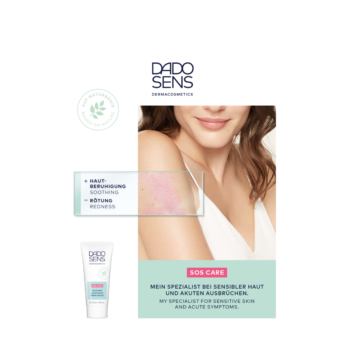 DADO SENS SOS CARE Akutcreme beruhigt Haut und mindert Rötungen bei sensibler Haut und akuten Ausbrüchen