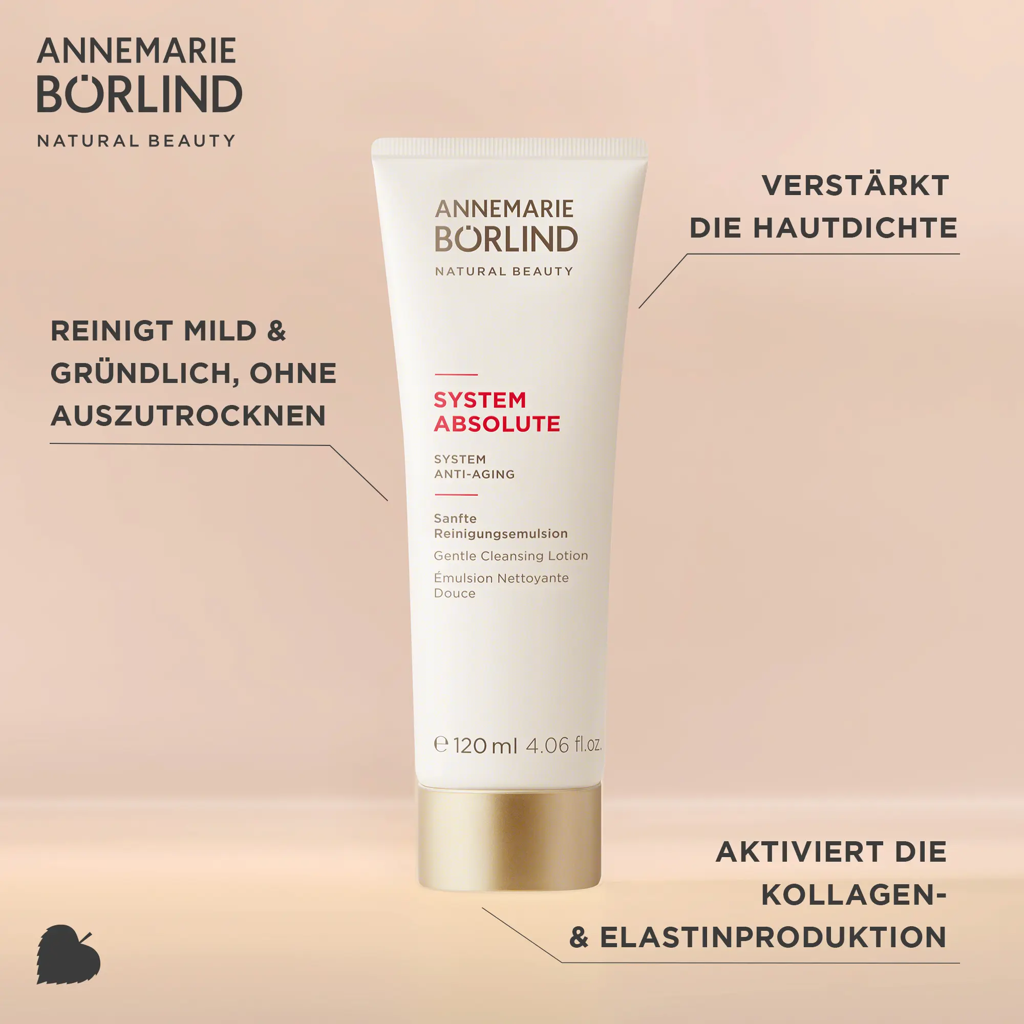 ANNEMARIE BÖRLIND SYSTEM ABSOLUTE sanfte Reinigungsemulsion, mild, stärkt Hautdichte, aktiviert Kollagenproduktion