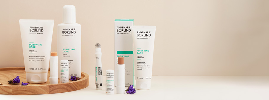 ANNEMARIE BÖRLIND PURIFYING CARE Serie mit klärendem Reinigungsgel, Gesichtswasser, Roll-on und Lippenpflege