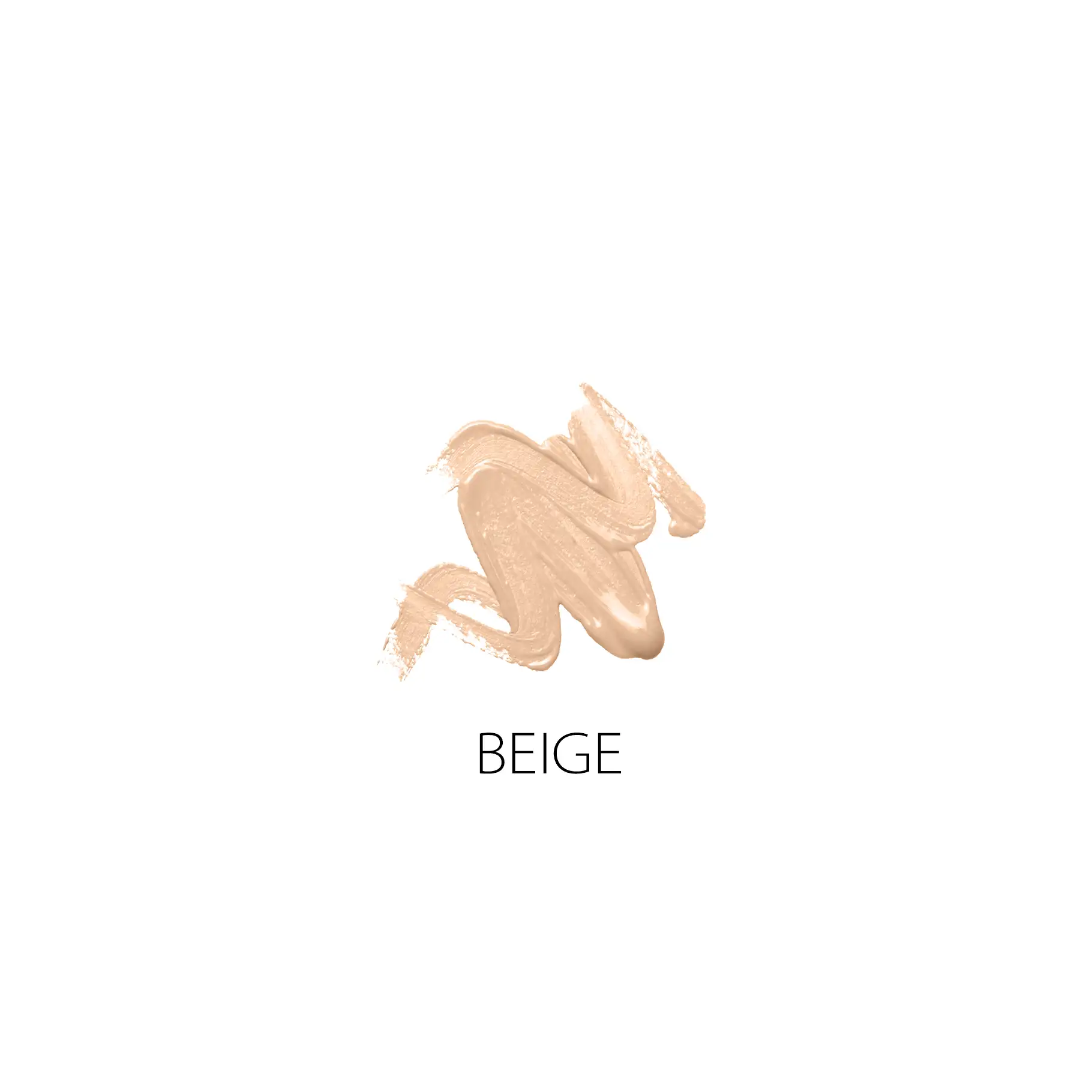 Beige Foundation-Textur auf weißem Hintergrund mit dem Schriftzug "BEIGE
