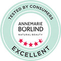 ANNEMARIE BÖRLIND Testsiegel mit Bewertung "Excellent" und drei roten Sternen auf weißem Hintergrund