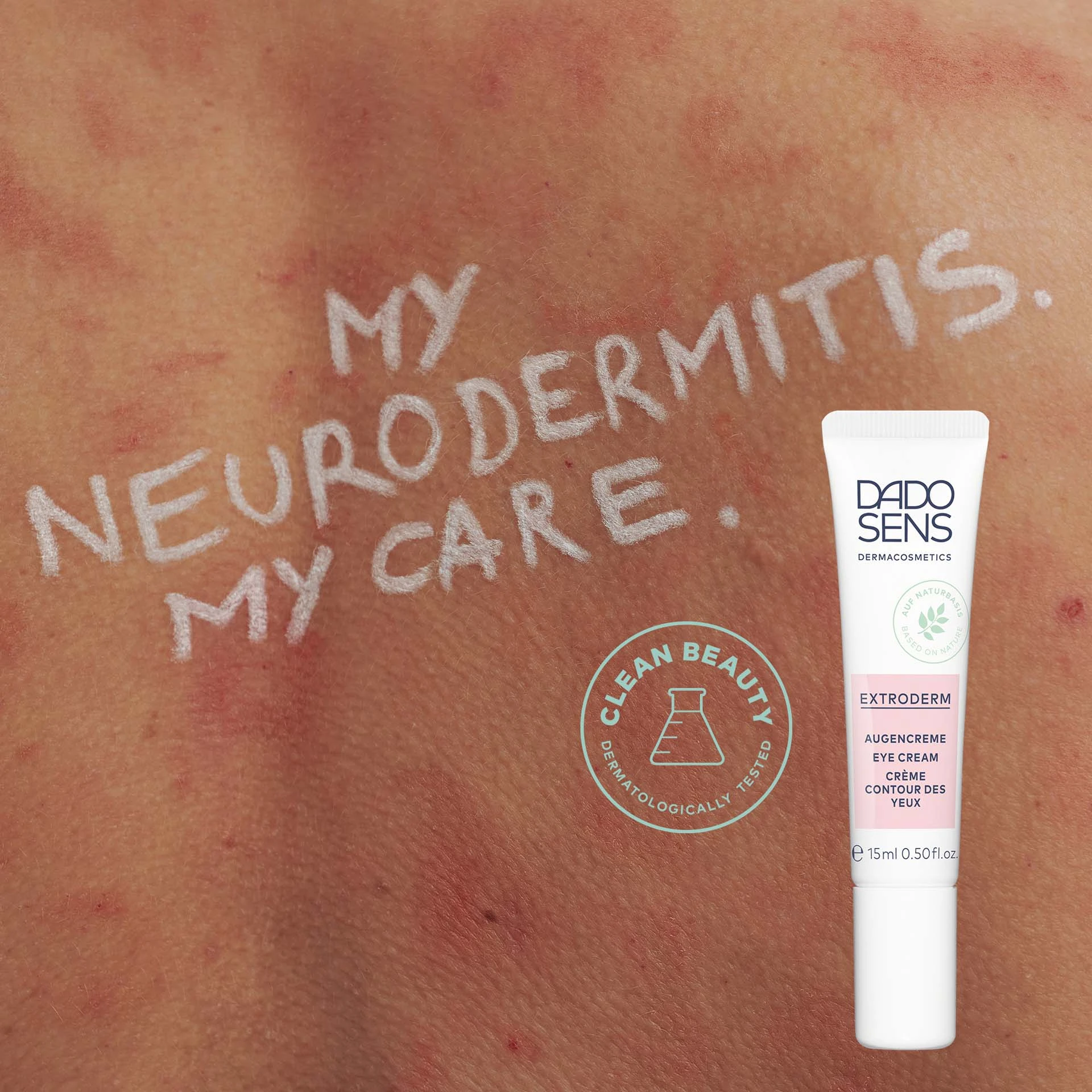 DADO SENS EXTRODERM Augencreme vor geröteter Haut mit Neurodermitis, Clean Beauty Siegel sichtbar
