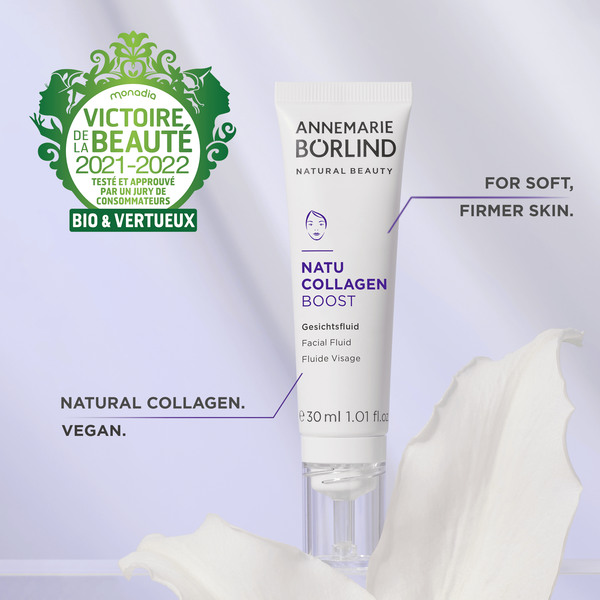 ANNEMARIE BÖRLIND NATU COLLAGEN BOOST Gesichtsfluid mit natürlichem Kollagen, vegan, für weichere, festere Haut