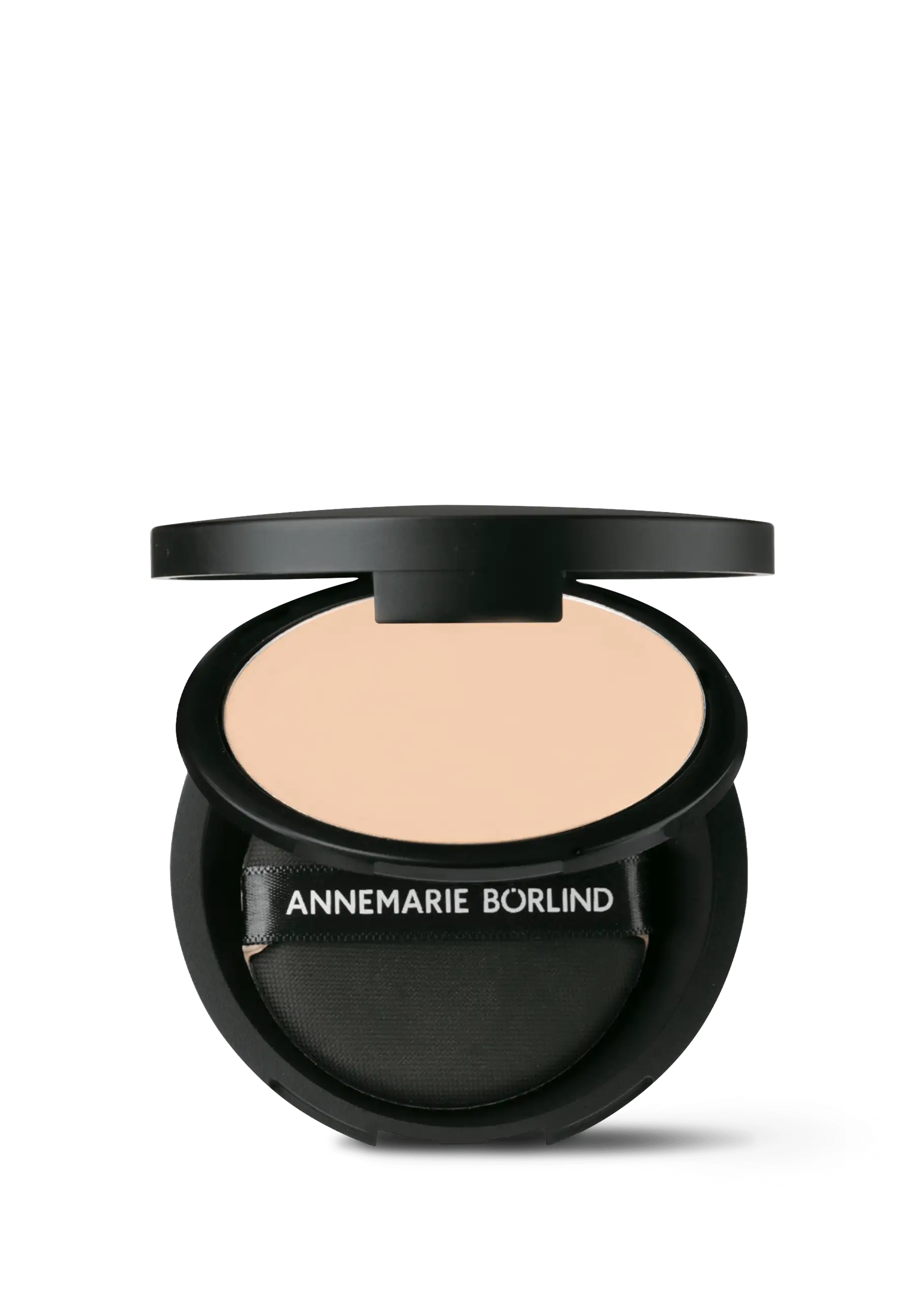 ANNEMARIE BÖRLIND Compact Make-up in Ivory mit integriertem Schwämmchen in schwarzer Dose, offen