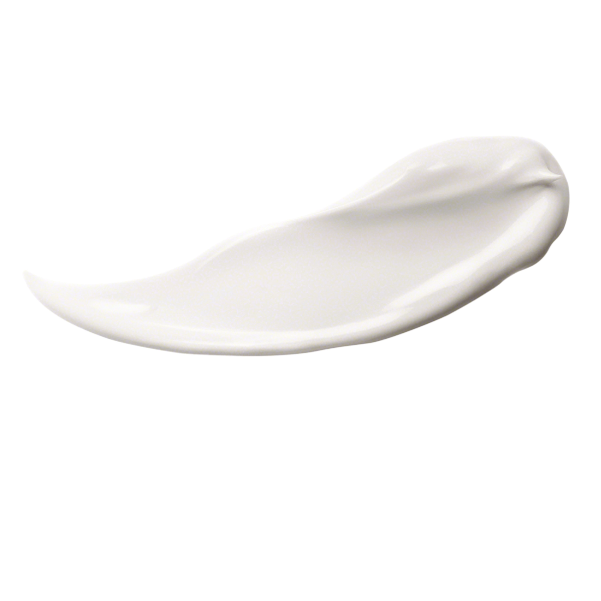 Glatt gestrichene weiße Körperbutter-Textur auf weißem Hintergrund, cremig und geschmeidig