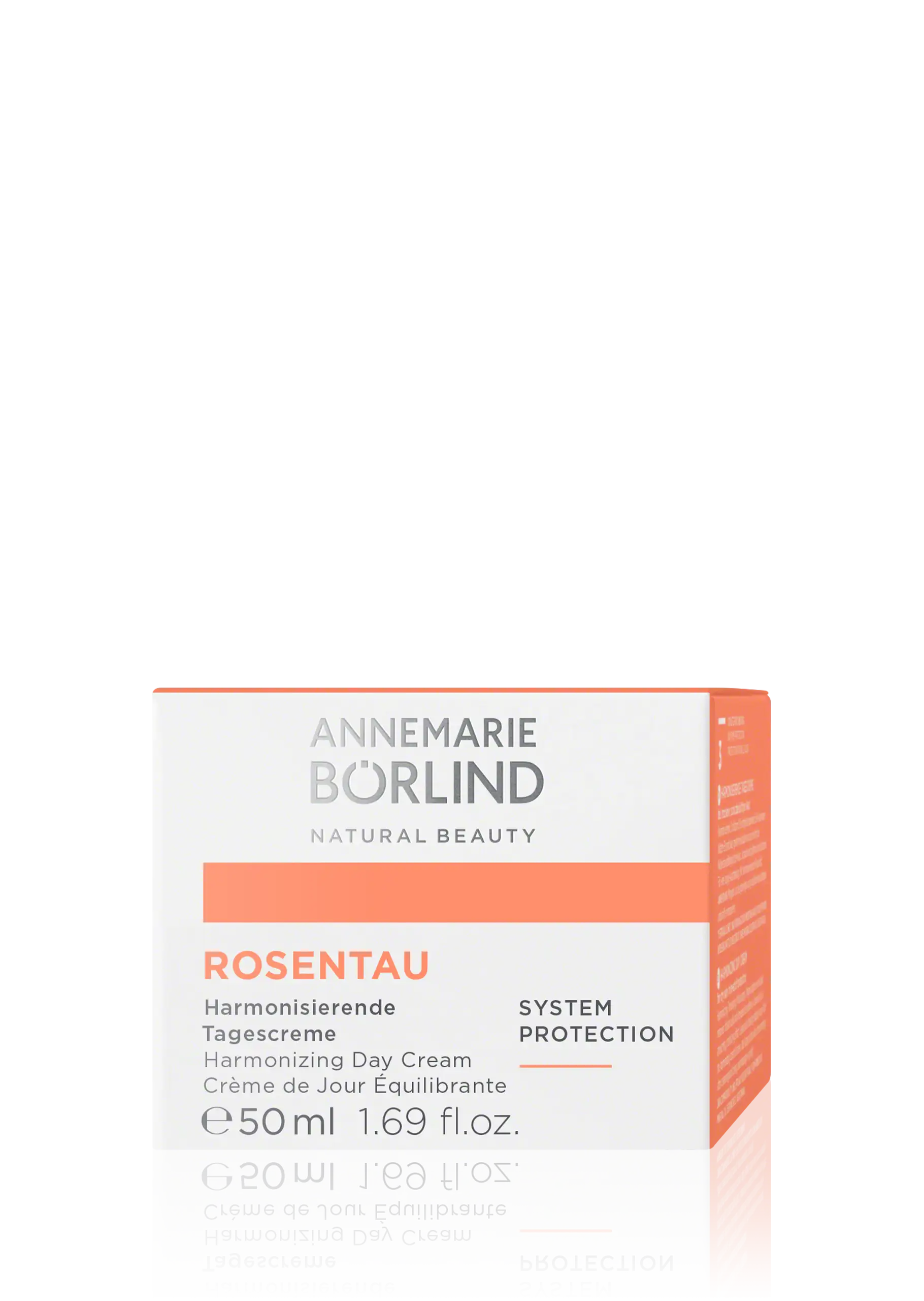 ANNEMARIE BÖRLIND ROSENTAU harmonisierende Tagescreme 50 ml in weißer Faltschachtel mit orangenem Akzent