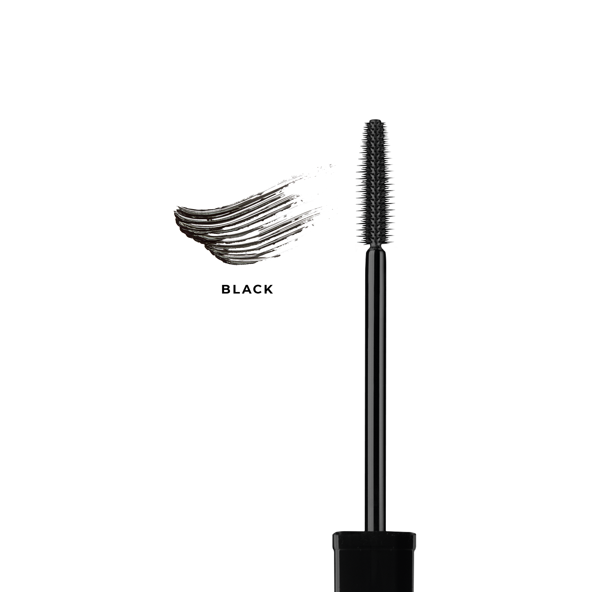 ANNEMARIE BÖRLIND Precision and Care Mascara schwarz mit Bürste und Mascara-Schwung auf weißem Hintergrund