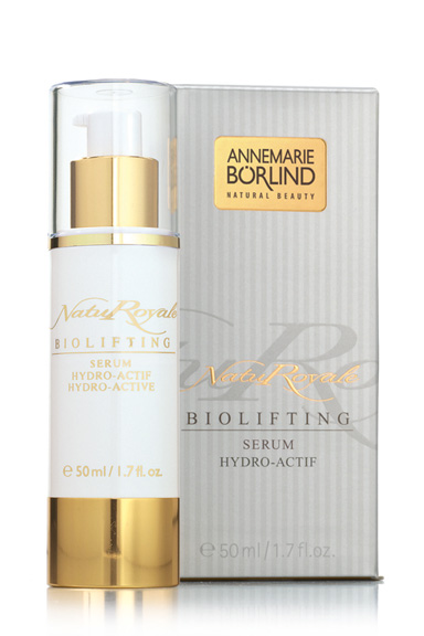 ANNEMARIE BÖRLIND NatuRoyale Biolifting Serum Hydro-Actif 50 ml mit goldfarbenem Pumpspender und Verpackung