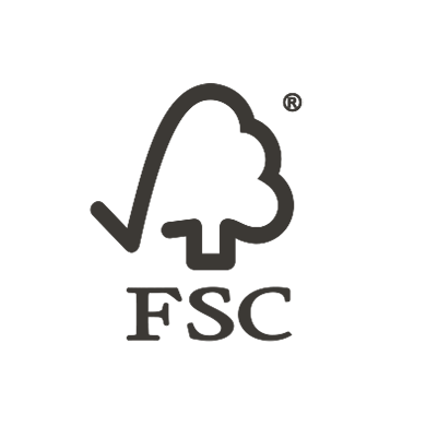 FSC-Logo mit Baum und Schriftzug „Forest Stewardship Council“ in schwarzer Farbe auf weißem Hintergrund