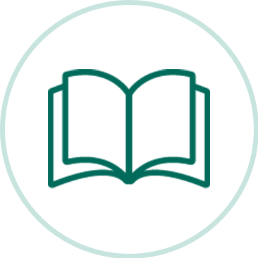 Symbol eines offenen Buchs in grün auf weißem Hintergrund mit grünem Kreisrahmen