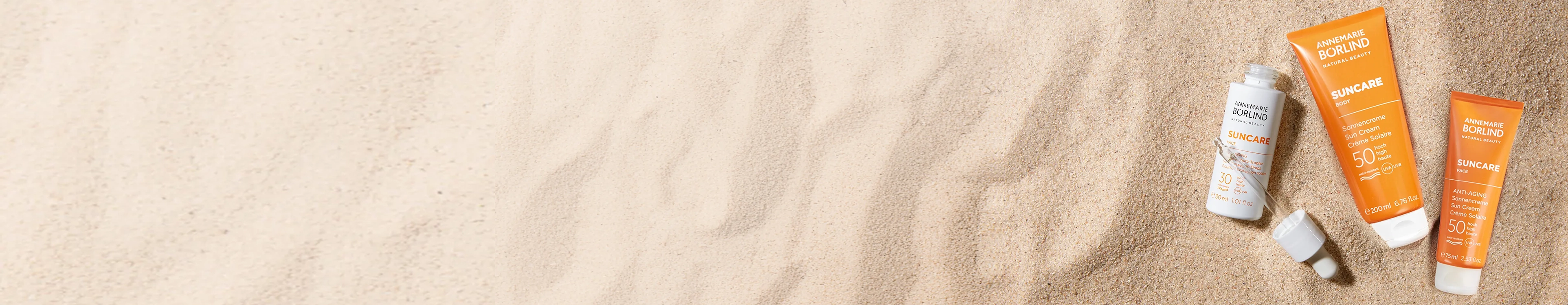 ANNEMARIE BÖRLIND SUNCARE Sonnenschutz mit LSF 30 und LSF 50 in verschiedenen Packungsgrößen im Sand