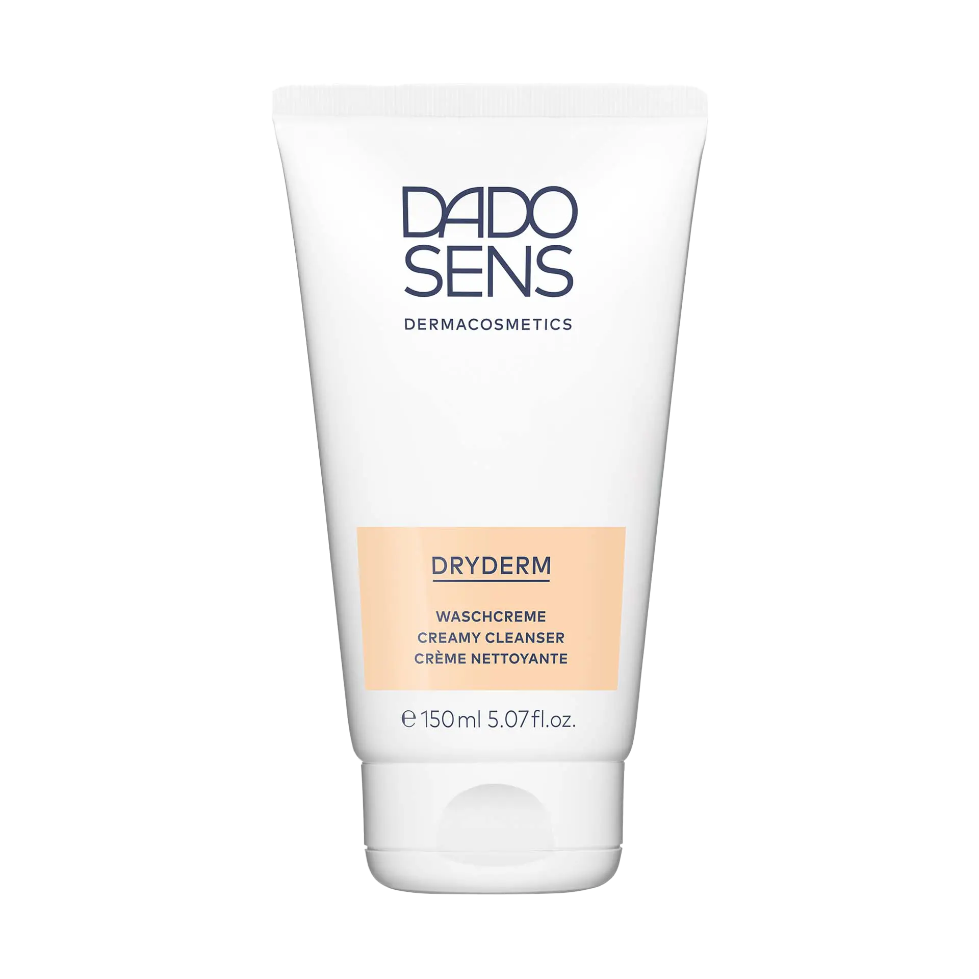 CRÈME NETTOYANTE DADO SENS DRYDERM Waschcreme 150 ml für tägliche sanfte Reinigung, weiße Tube mit hellorangenem Aufdruck