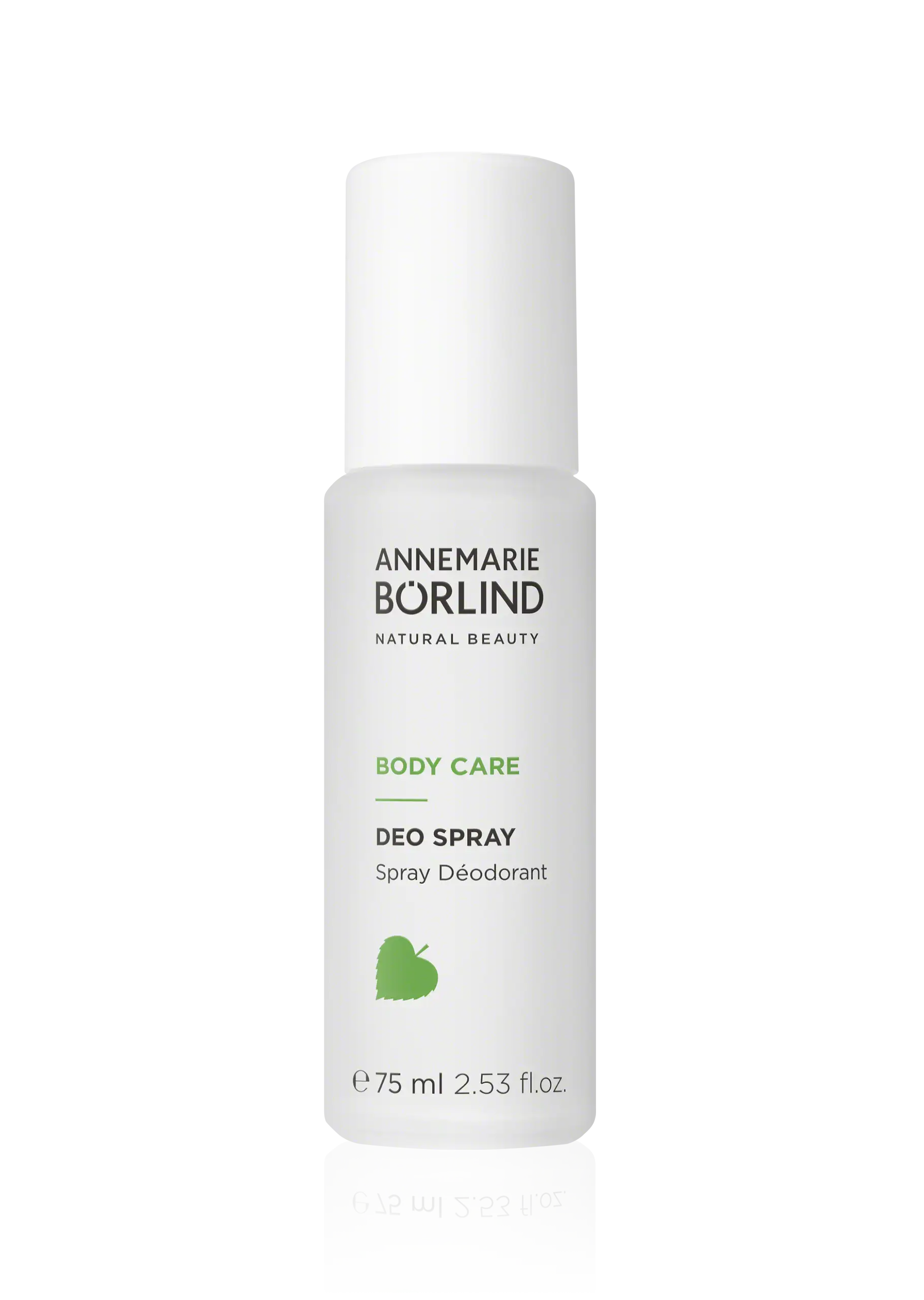 Deo Spray ANNEMARIE BÖRLIND Body Care Deo Spray in weißer 75-ml-Flasche mit grünem Blattsymbol
