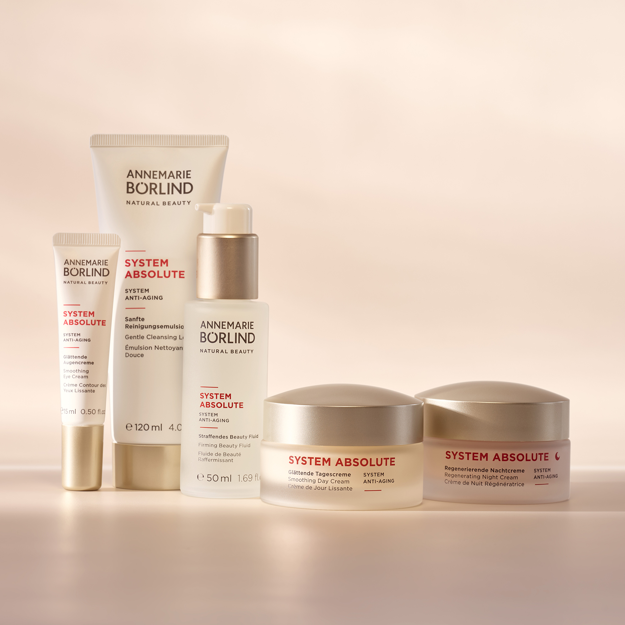 ANNEMARIE BÖRLIND SYSTEM ABSOLUTE Anti-Aging Serie mit Augencreme, Reinigungsmilch, Beauty Fluid, Tages- und Nachtcreme