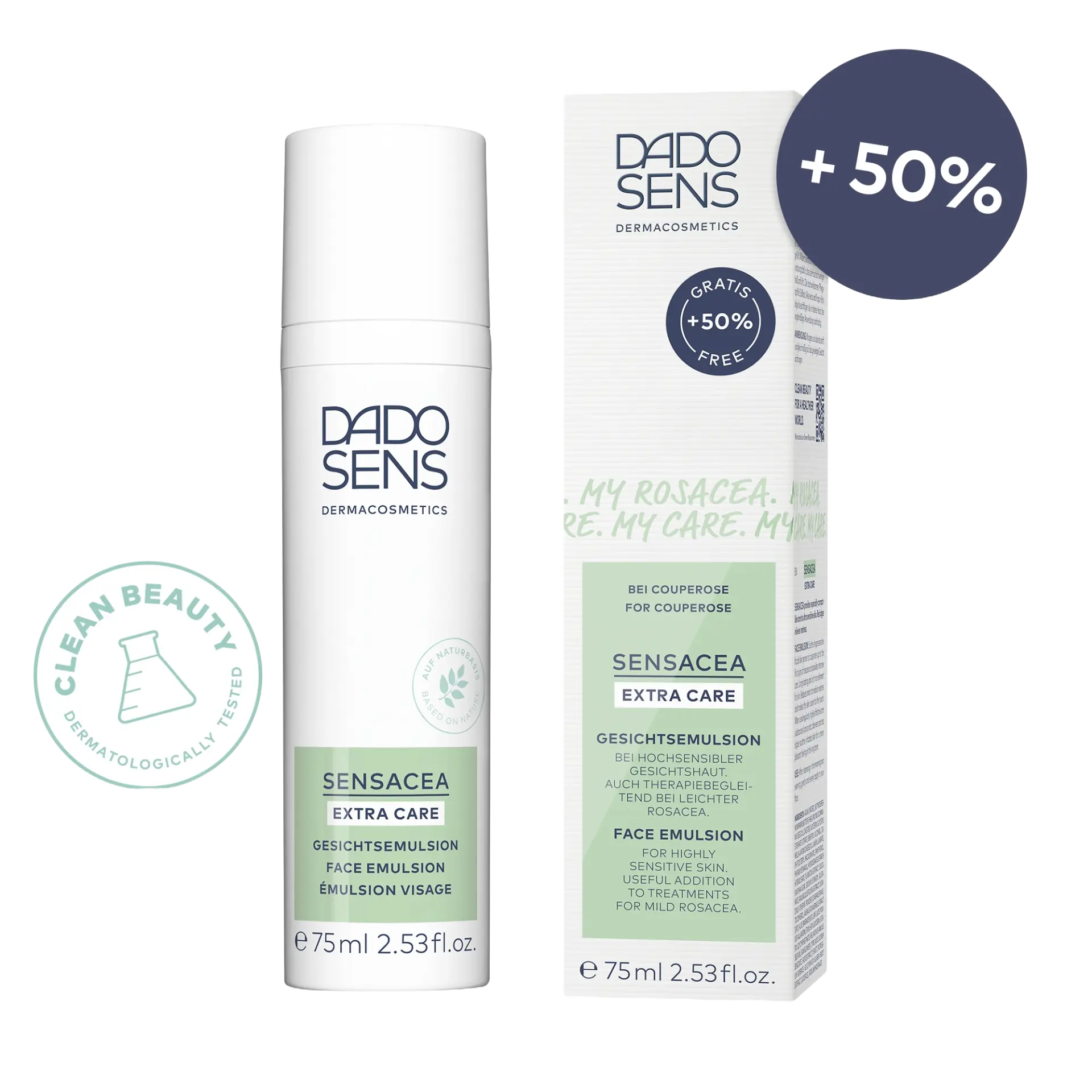 EXTRA CARE ÉMULSION VISAGE 75 ml DADO SENS SENSACEA Extra Care Gesichtsemulsion für sensible Haut mit 50 % mehr Inhalt