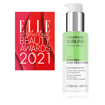 ANNEMARIE BÖRLIND 2-Phasen Aloe Vera Shake für strapazierte Haut, 50 ml, ELLE Beauty Awards 2021 Logo daneben