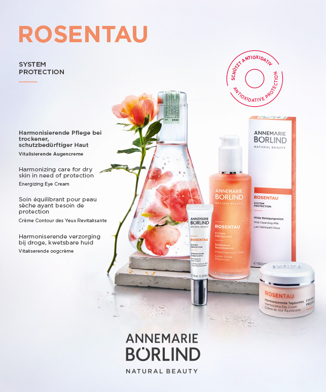 ROSENTAU Augencreme ANNEMARIE BÖRLIND ROSENTAU Pflegeserie mit Reinigungsmilch, Augencreme und Tagescreme vor Rosenzweig