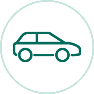 Symbol eines Autos in grün innerhalb eines hellgrünen Kreises auf weißem Hintergrund
