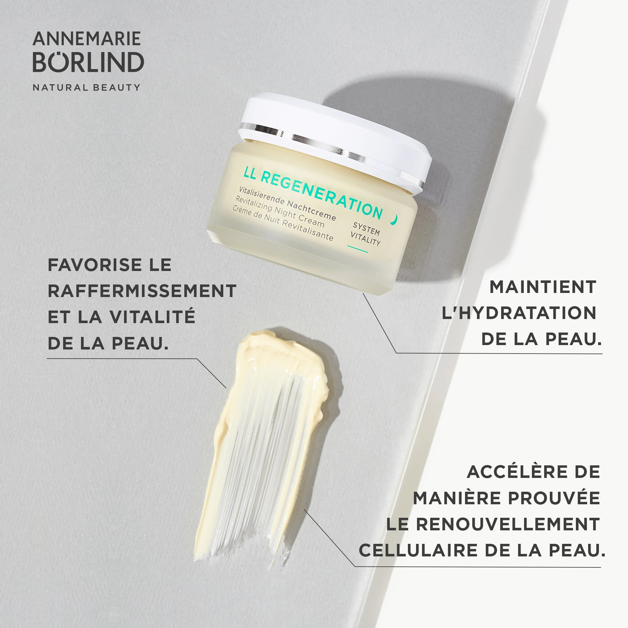 ANNEMARIE BÖRLIND LL REGENERATION vitalisierende Nachtcreme mit Cremeprobe und Produktbeschreibung