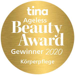 Goldfarbener Tina Ageless Beauty Award 2020 für Gewinner in der Kategorie Körperpflege