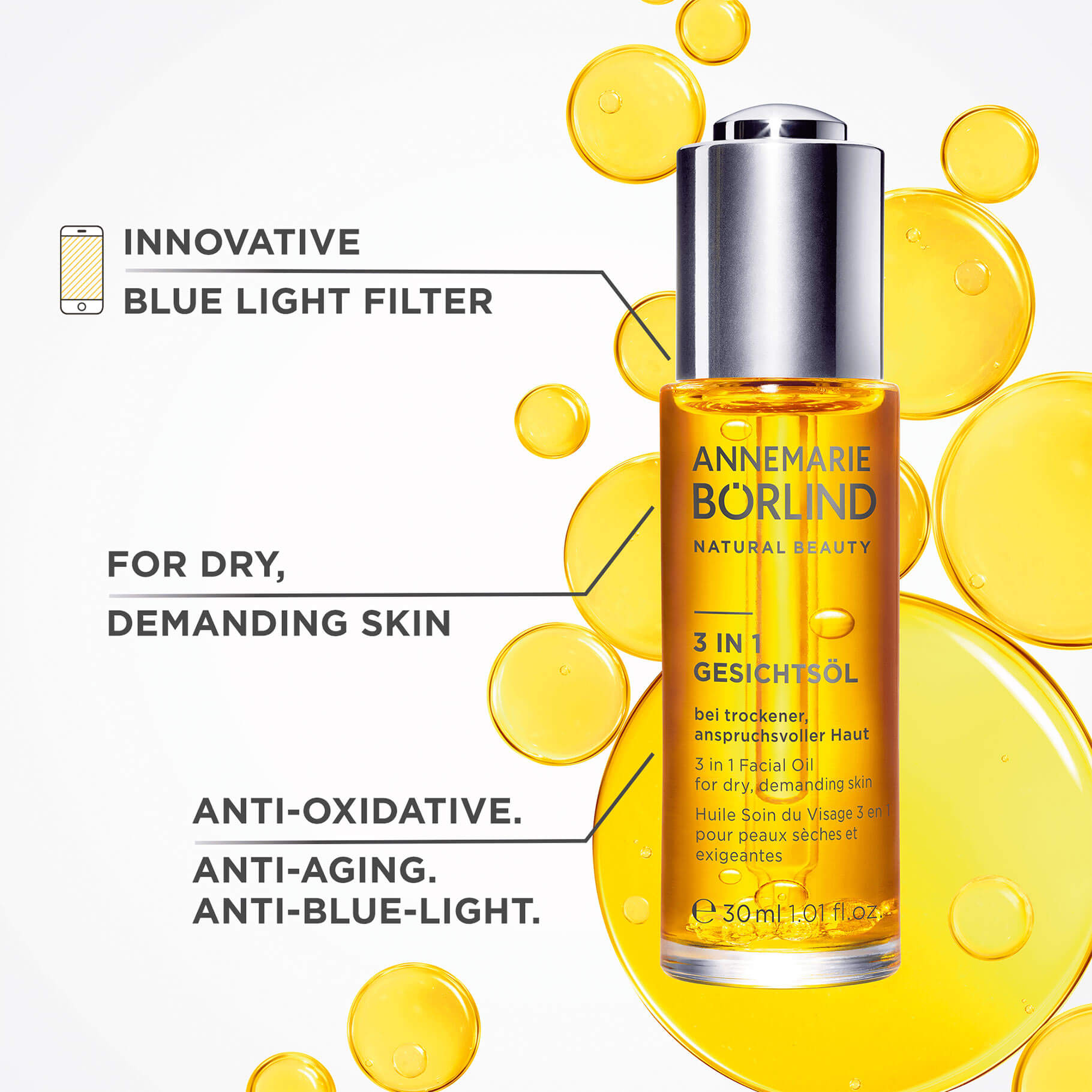 ANNEMARIE BÖRLIND 3 in 1 Gesichtsöl für trockene Haut mit Anti-Aging und Blue Light Filter