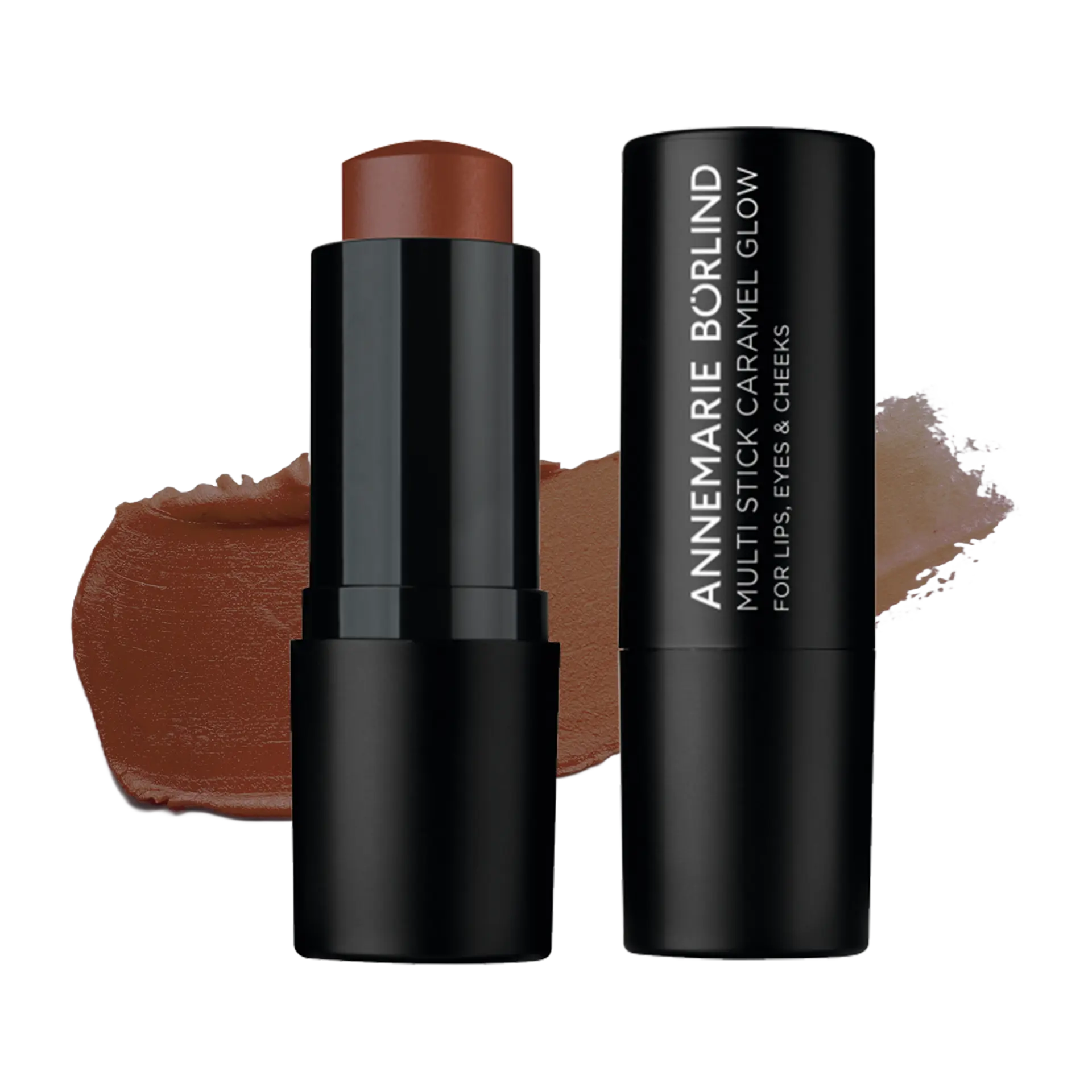 2 IN 1 EYES & BRONZER STICK CARAMEL GLOW Limited Edition ANNEMARIE BÖRLIND Multi Stick Caramel Glow in schwarzer Hülse mit braunem Farbton für Lippen und Wangen