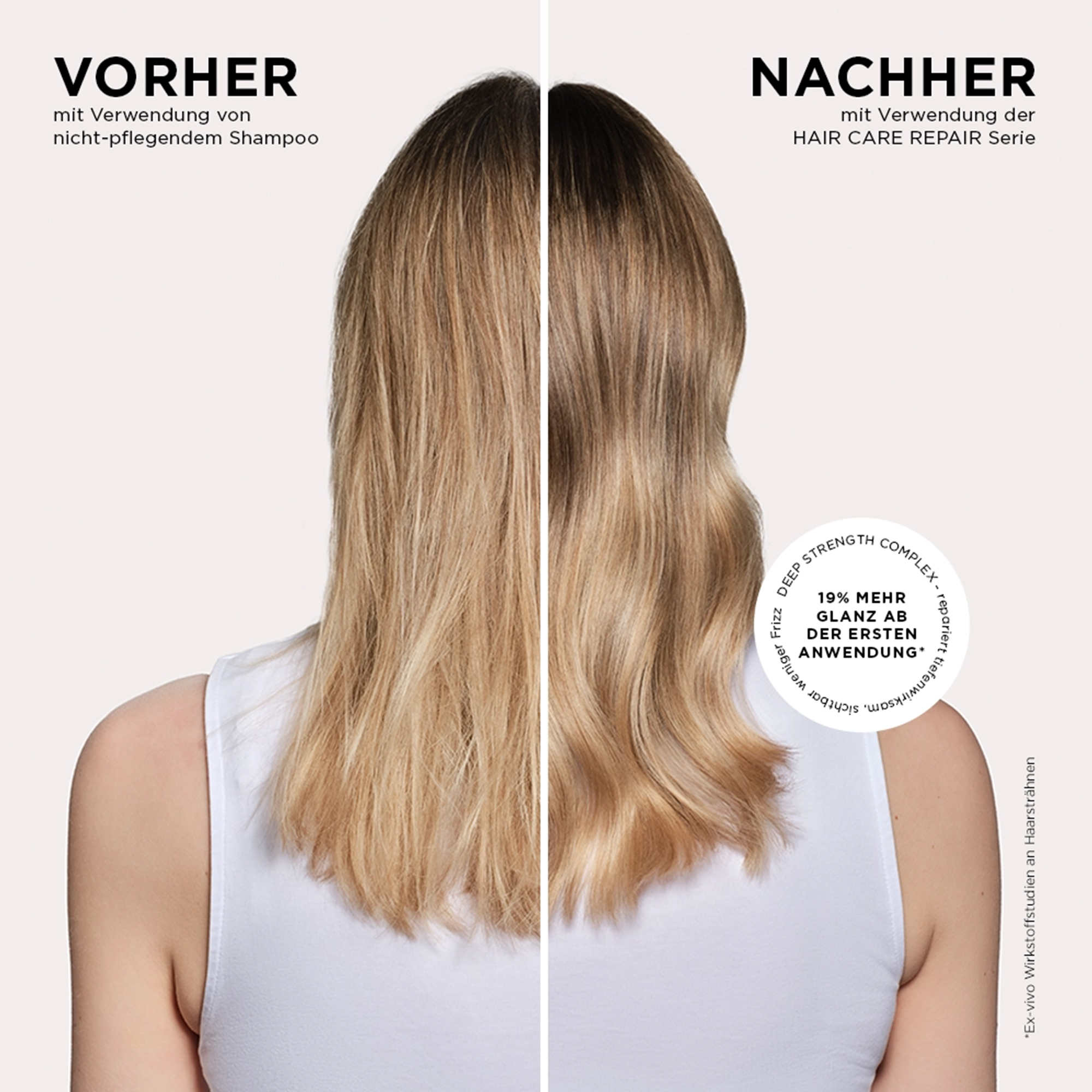 ANNEMARIE BÖRLIND Hair Care Repair Serie Vorher-Nachher-Abbildung der Haare
