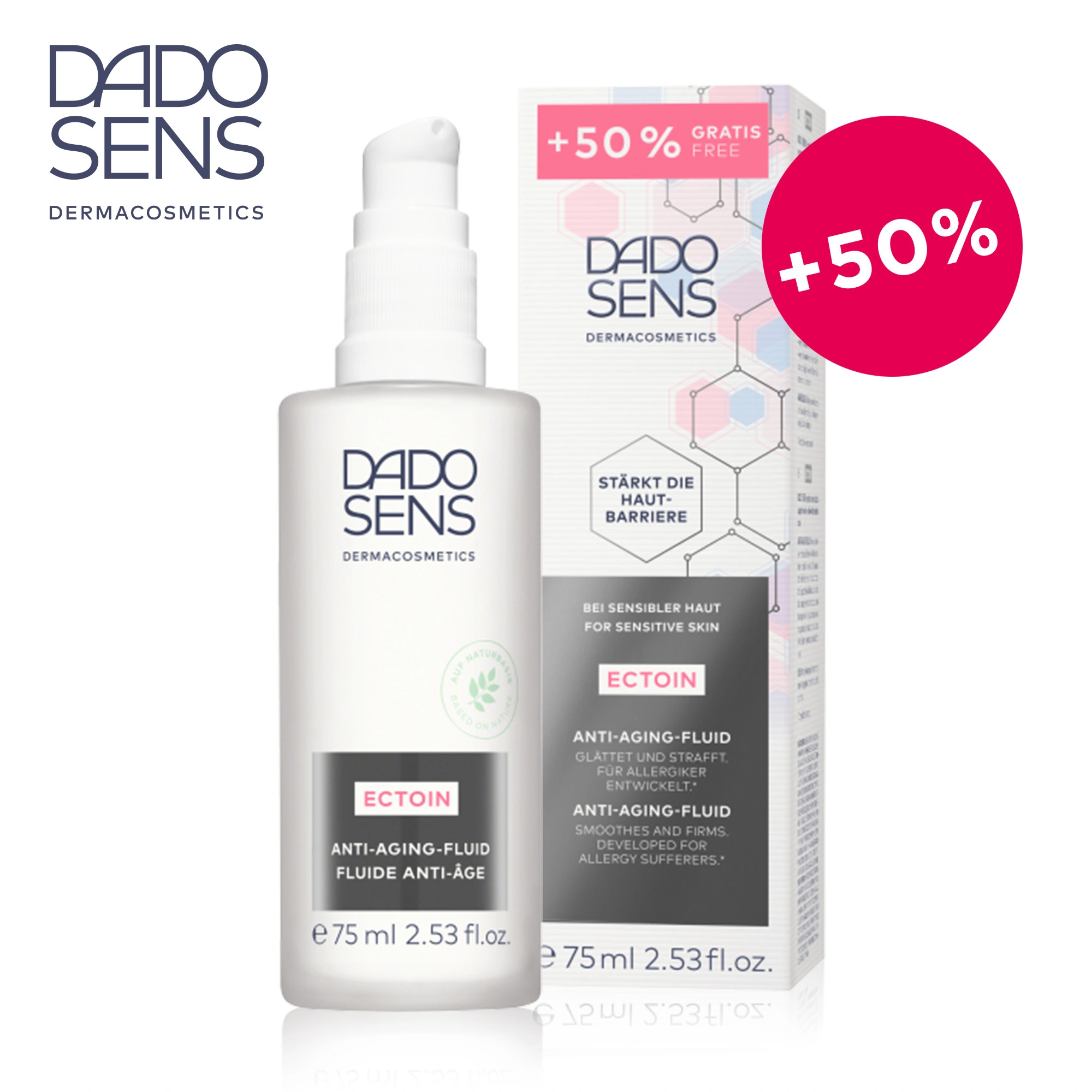 DADO SENS ECTOIN Anti-Aging-Fluid 75 ml mit 50 % mehr Inhalt zur Hautbarriere-Stärkung bei sensibler Haut