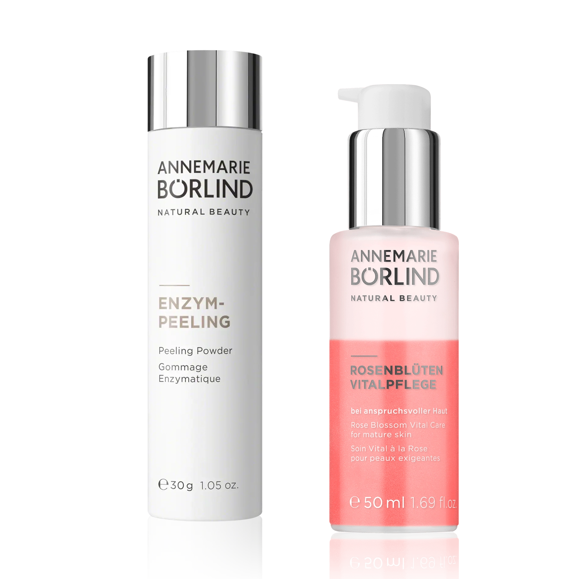 Kit Glow-Boost ANNEMARIE BÖRLIND Enzym-Peeling Pulver 30g und Rosenblüten Vitalpflege 50ml für reife Haut