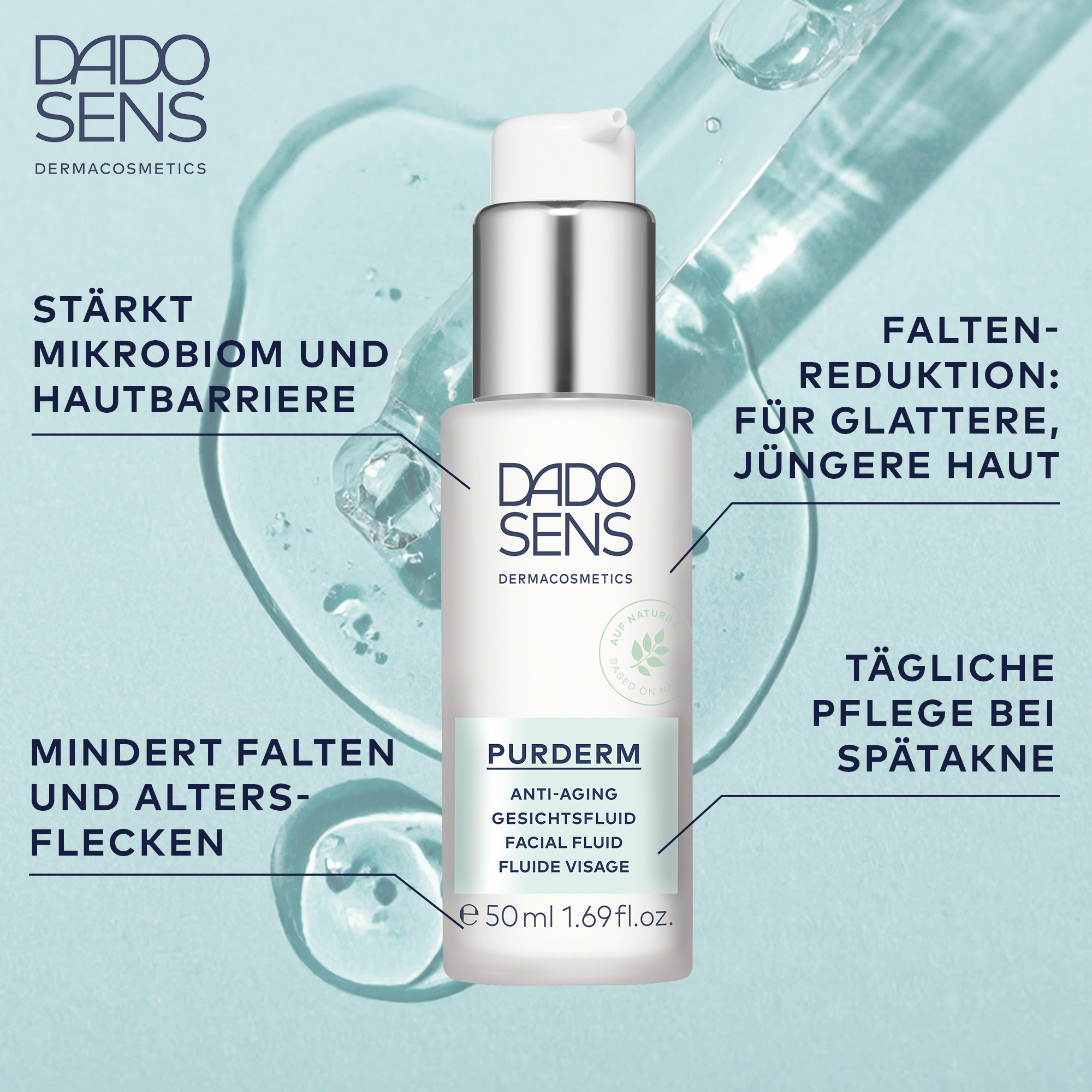 DADO SENS PURDERM Anti-Aging-Gesichtsfluid mit Hautbarriere-Stärkung und Faltenreduktion, 50 ml