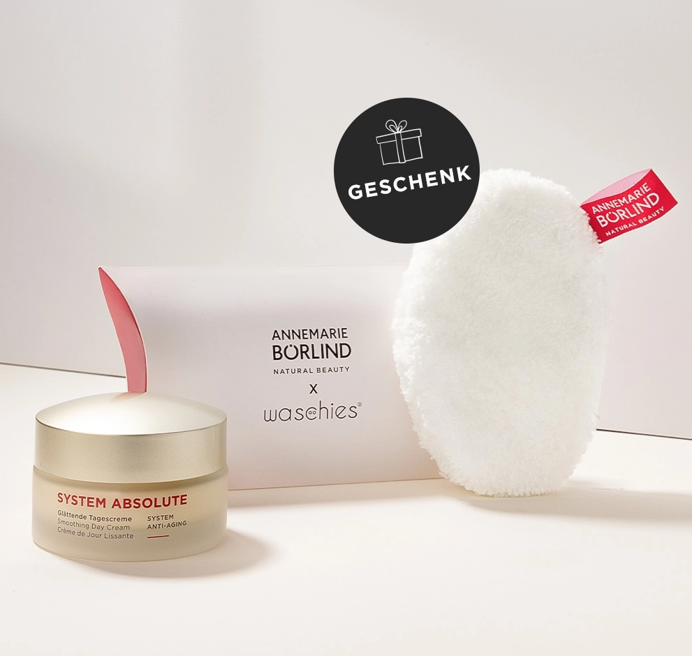 Geschenkaktion mit SYSTEM ABSOLUTE Creme und waschies Abschminkpad von ANNEMARIE BÖRLIND