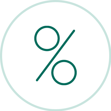 Grünes Prozentzeichen in einem hellgrünen Kreis auf weißem Hintergrund