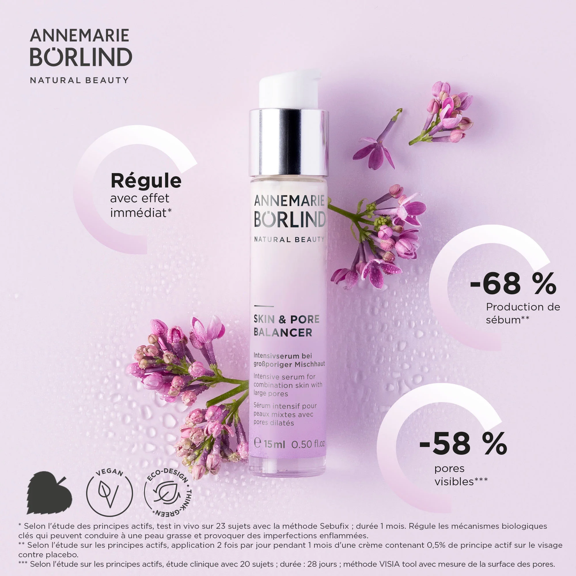 ANNEMARIE BÖRLIND Skin & Pore Balancer Serum mit Pumpspender, lila Blüten, 15 ml, Porenreduzierung -68 %