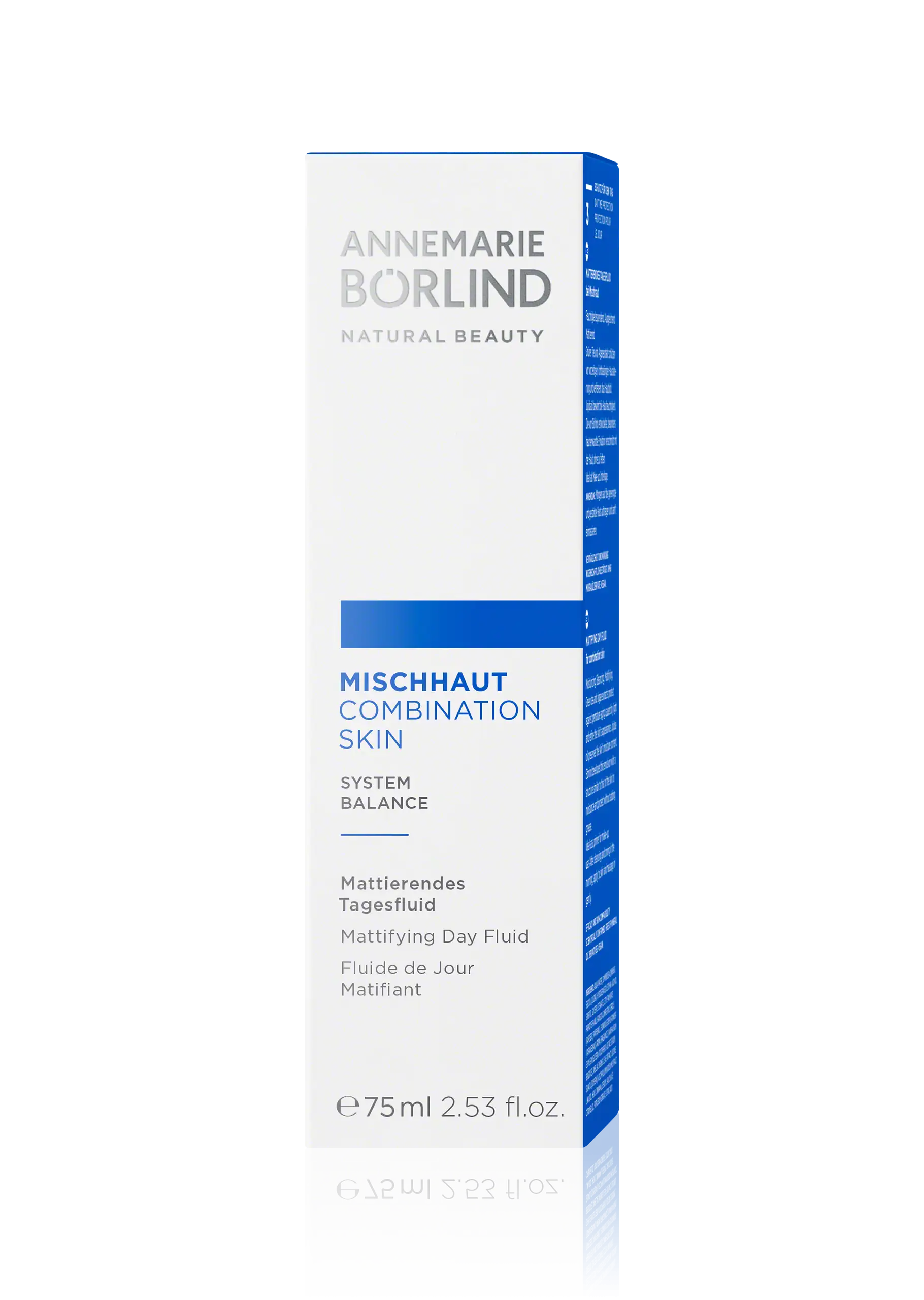 ANNEMARIE BÖRLIND Mattierendes Tagesfluid für Mischhaut, 75 ml Faltschachtel, weiß-blau