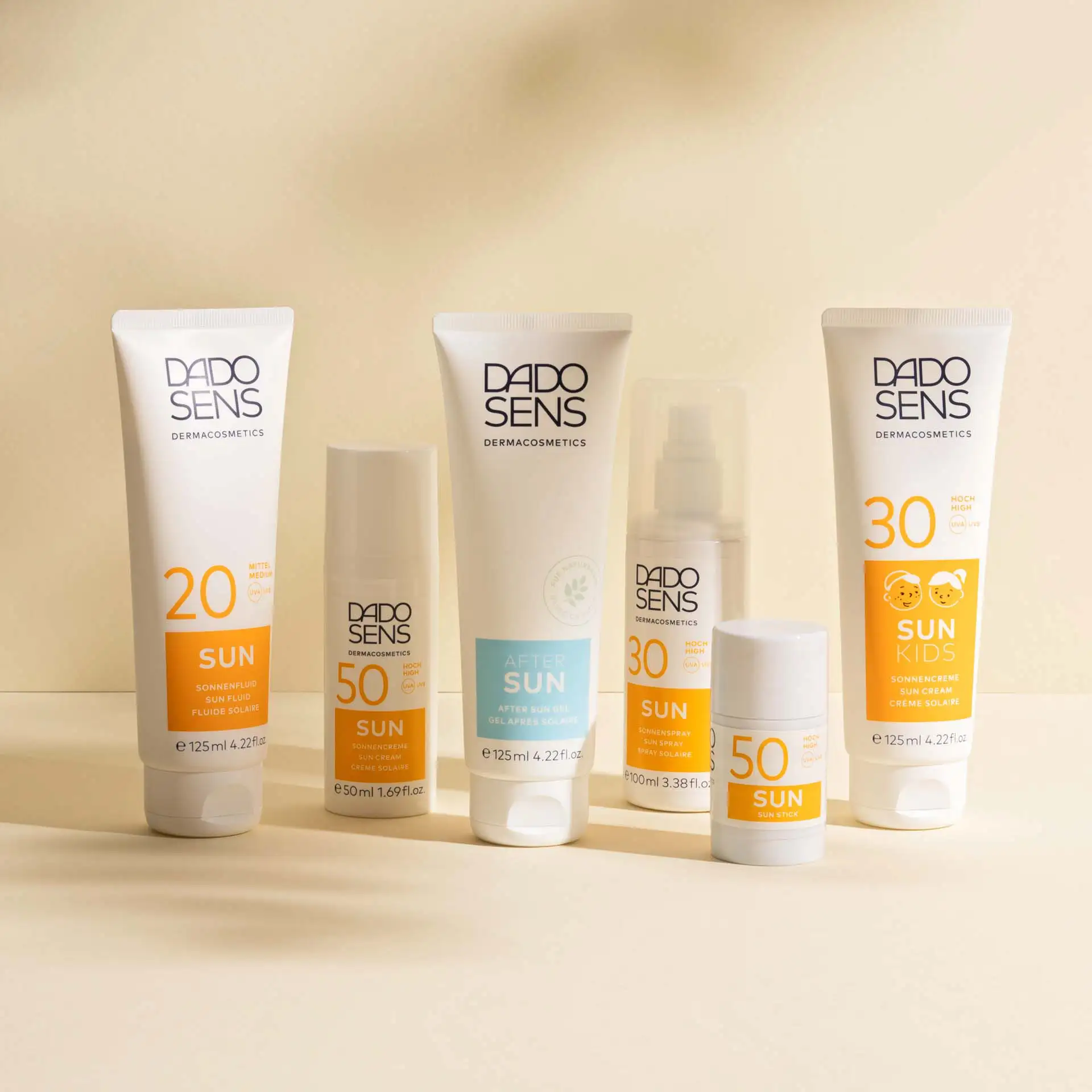 DADO SENS Sonnenpflege mit Sonnenfluid, Sonnencremes, After Sun Gel, Sonnenspray und Sun Stick in verschiedenen LSF