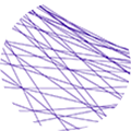 Violette, überlappende Linien in diagonaler Anordnung auf weißem Hintergrund, abstraktes Muster