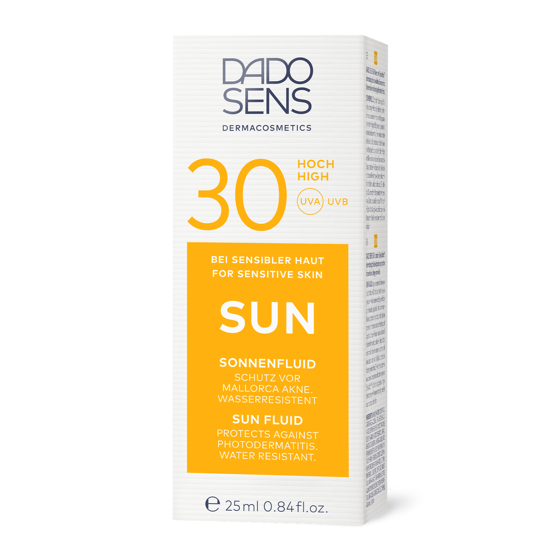DADO SENS SUN Sonnenfluid LSF 30 für sensible Haut, wasserresistent, 25 ml Faltschachtel