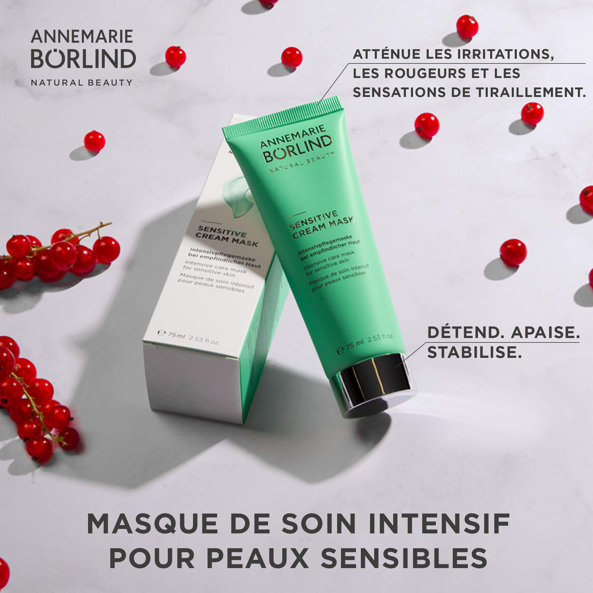 ANNEMARIE BÖRLIND Sensitive Cream Mask mit 75 ml, Intensivpflege für empfindliche Haut, grüne Tube mit Verpackung