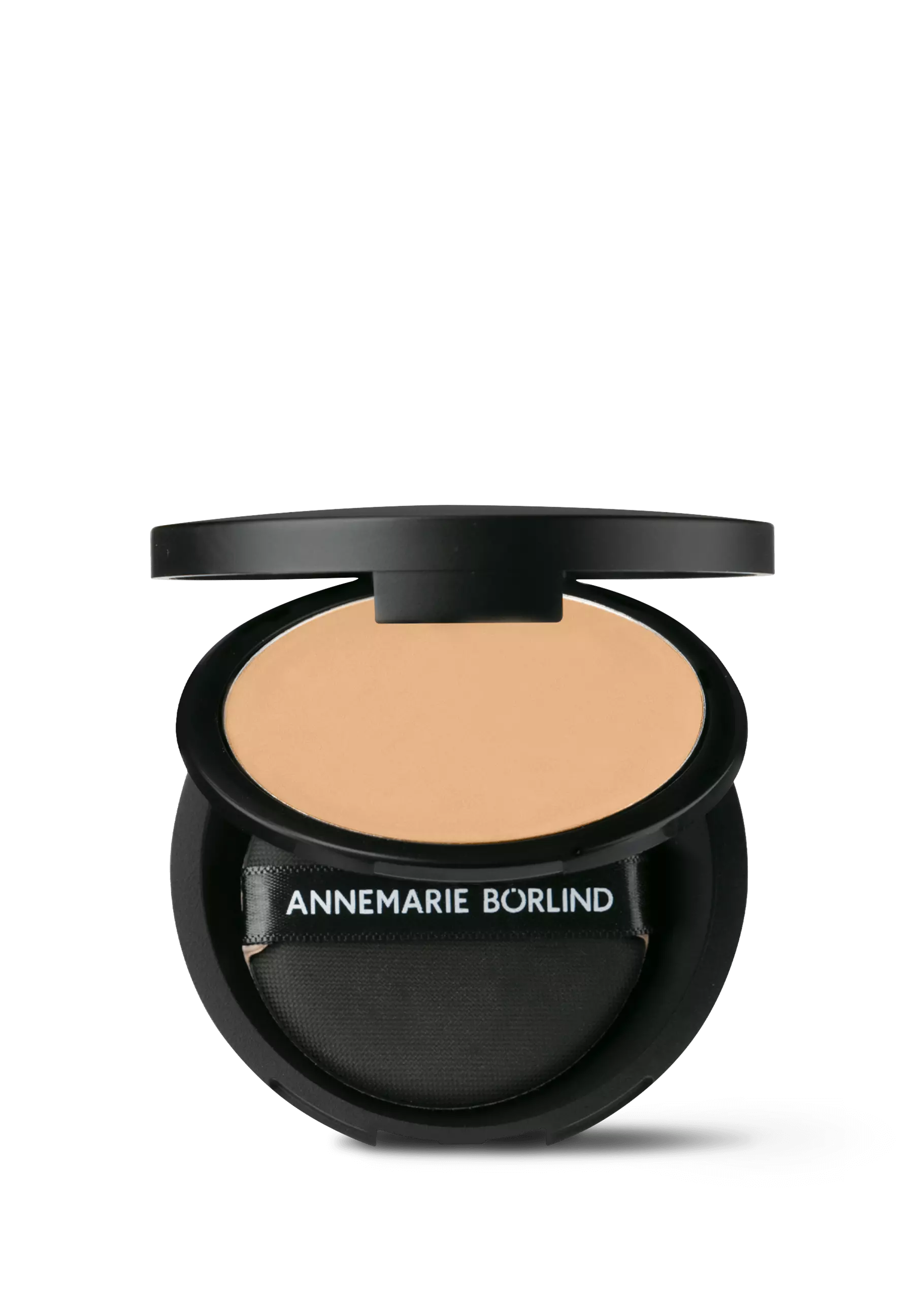 ANNEMARIE BÖRLIND Compact Make-up Light 10g in schwarzer Dose mit Schwämmchen, offen
