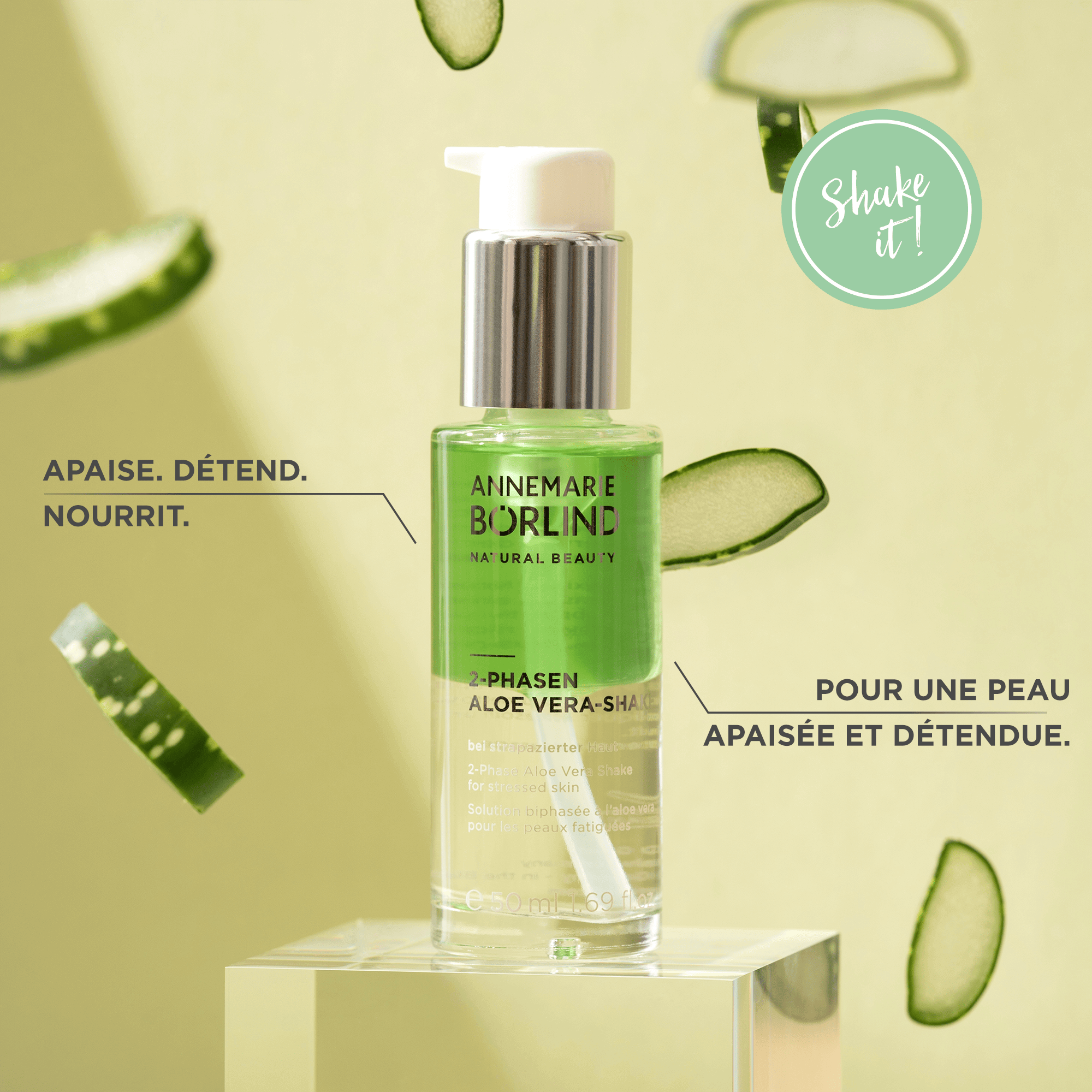 ANNEMARIE BÖRLIND 2-Phasen Aloe Vera Shake für gestresste Haut mit grünem und klarem Serum
