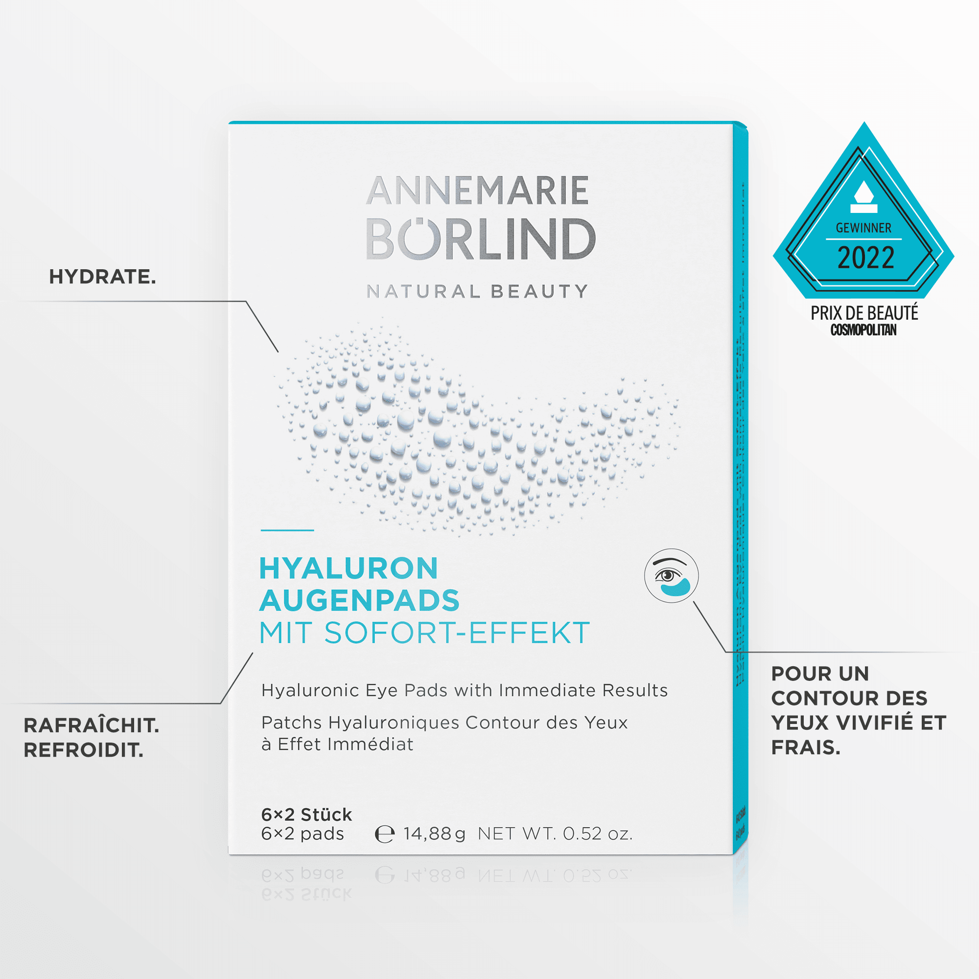 ANNEMARIE BÖRLIND Hyaluron Augenpads mit Sofort-Effekt, 6x2 Stück, feuchtigkeitsspendend und kühlend